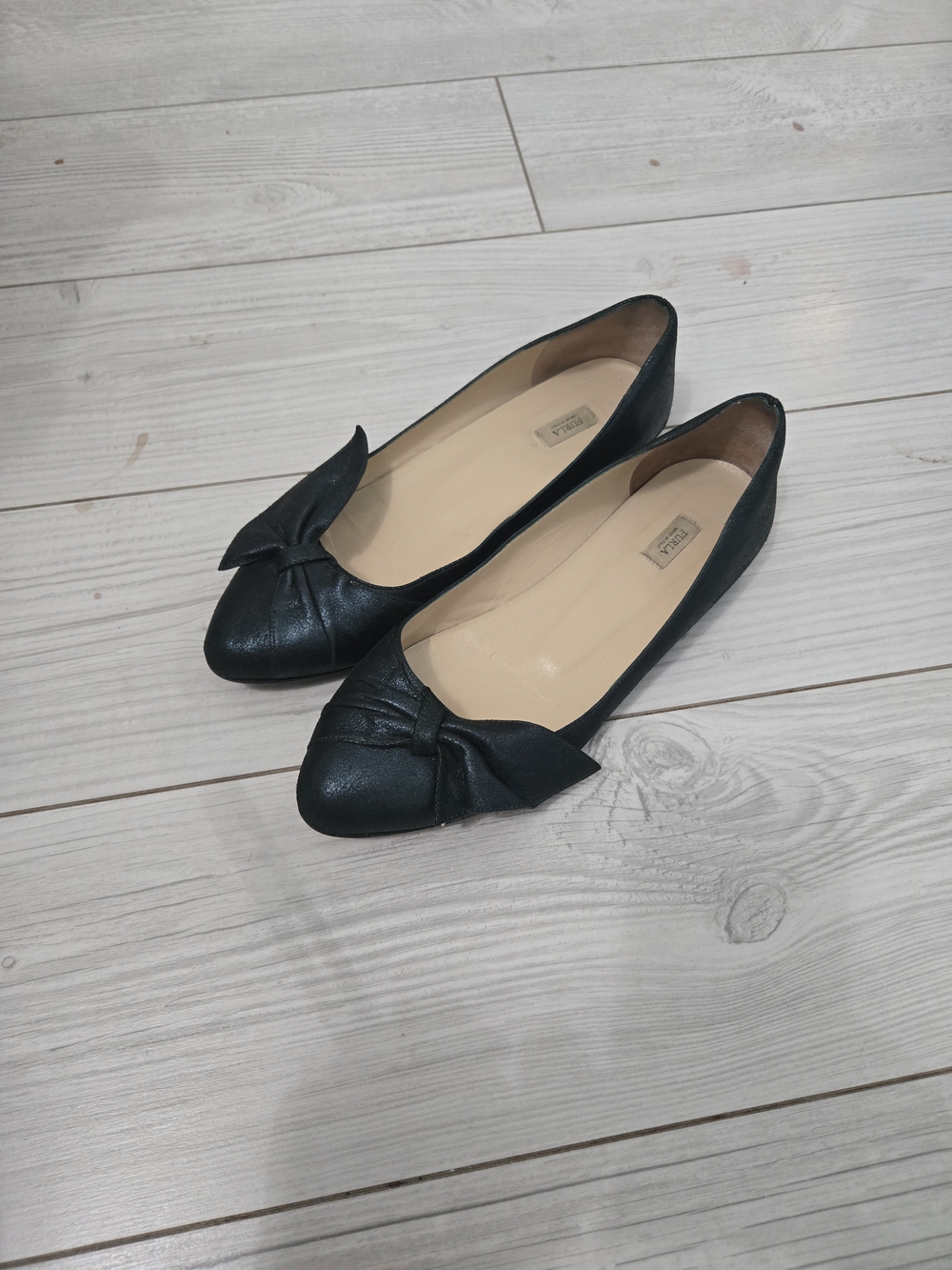 Furla Deep Teal Green Leather Bow Pointed Toe Flats Size 39